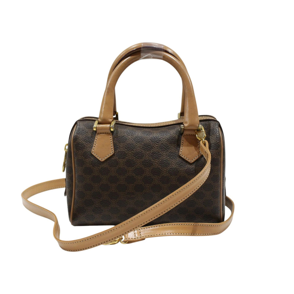 CELINE Macadam Boston Bag Brown Leather Handbag Shoulder
